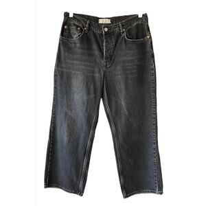 Free People We The Free Black Wash Wide Straight Leg Jeans Denim Pants Size 32